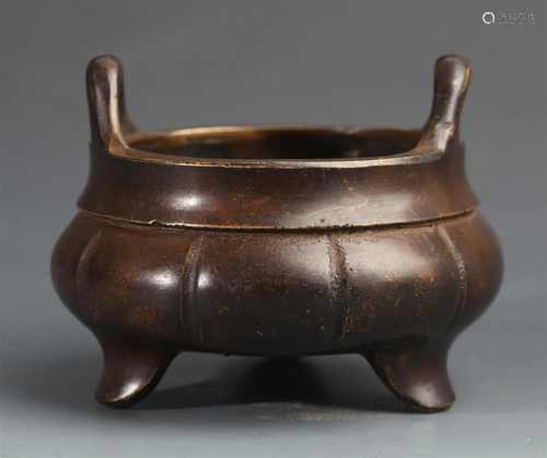 A FINE DOUBLE EAR BRONZE CENSER