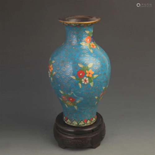 RARE CLOISONNE ENAMEL FLOWER PATTERN BRONZE VASE