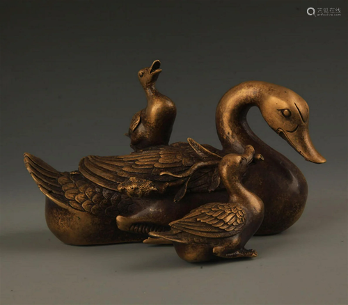 FINE BRONZE THREE GOOSE STATUE