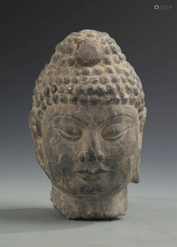 RARE FINELY CARVED STONE BUDDHA HEAD