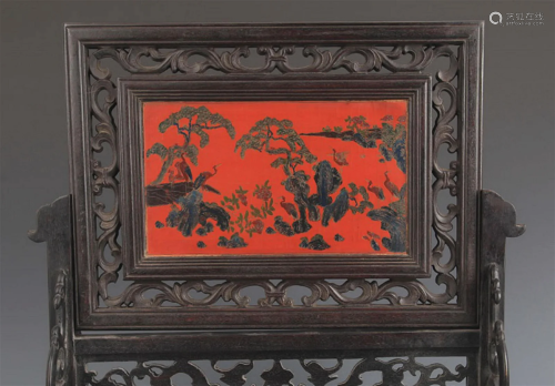 A FINE CHINESE LACQUER WITH WOOD TABLE SCREEN