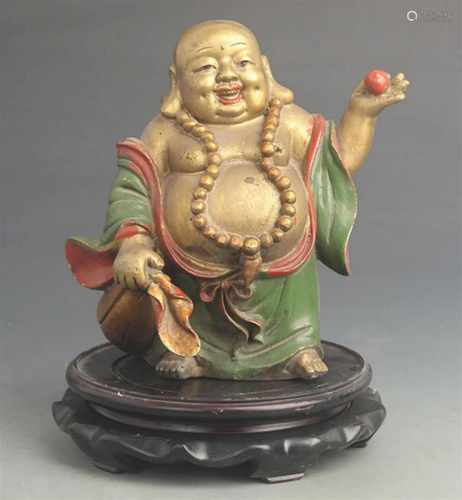 A FINE COLORED BRONZE MADE MAITREYA BUDDHA STATUE