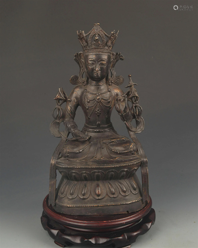 REAR TIBETAN BUDDHISM BRONZE GUAN YIN STATUE