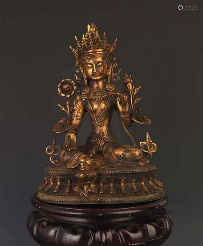 RARE TIBETAN BUDDHISM BRONZE GREEN TARA STATUE