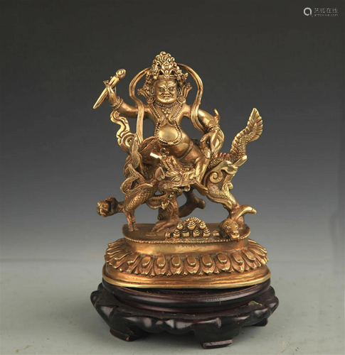 A TIBETAN BUDDHISM BRONZE SITANAGAVAHANAJAMBHALA FIGURE