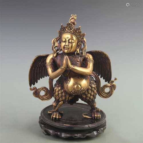 RARE GILT BRONZE TIBETAN BUDDHISM GARUDA FIGURE