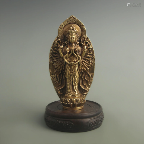 A FINE GILT BRONZE THOUSAND HAND GUAN YIN STATUE