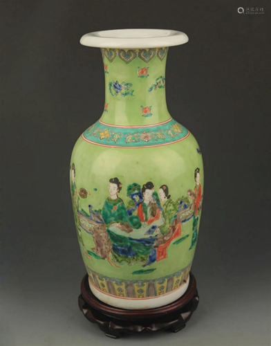 A TURQUOISE GROUND, YELLOW GLAZE FAMILLE ROSE VASE