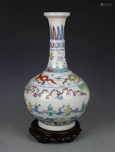 DOU CAI COLOR LONG NECK DRAGON PORCELAIN VASE