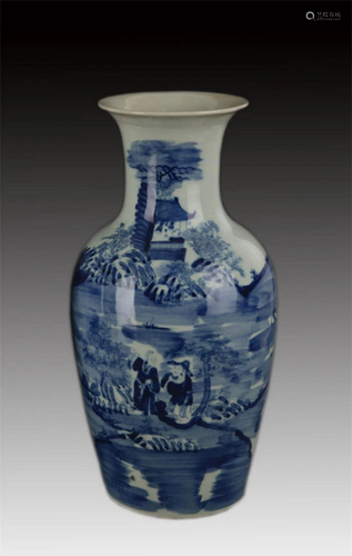 BLUE AND WHITE LANDSCAPE GUAN YIN PORCELAIN VASE