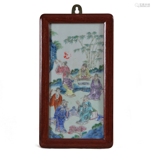 Chinese Famille Rose Enameled Porcelain Plaque, 19th Century