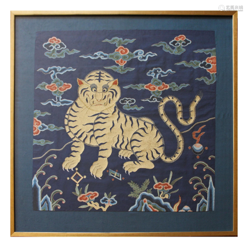 Chinese Kesi Woven Silk Panel Of A Tiger