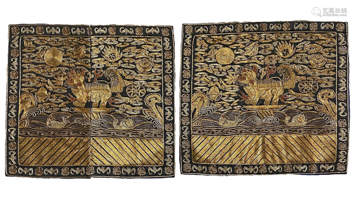 Pair Of Metallic Thread Military Silk Rank Badges, Guangxu P...