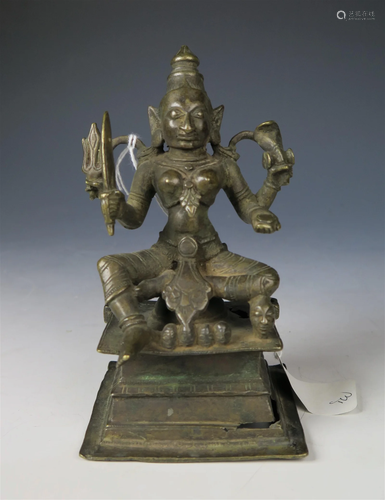 18th C. Indian Bronze Of Seated Four Armed Diety