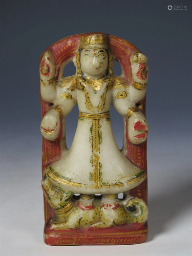 19th C. Indiain Carved Alabaster Hindu Deity