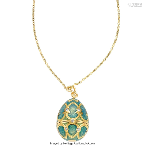 55004: Fabergé Diamond, Enamel, Gold Pendant-Necklace