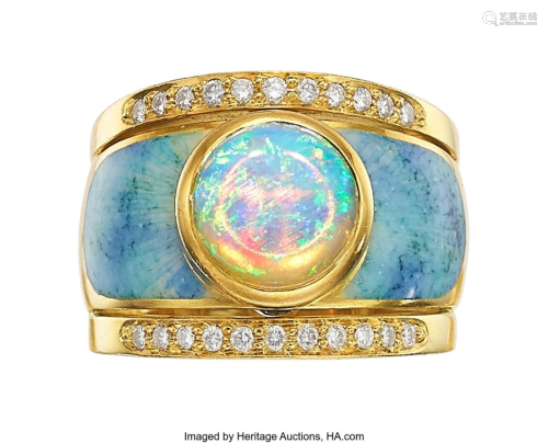 55005: Opal, Diamond, Enamel, Gold Ring Stones: Opal