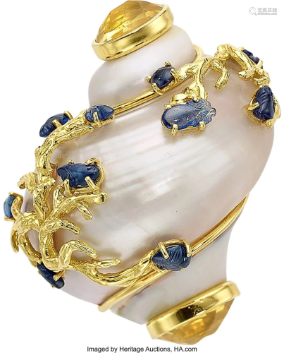 55009: Seaman Schepps Sapphire, Citrine, Shell, Gold B