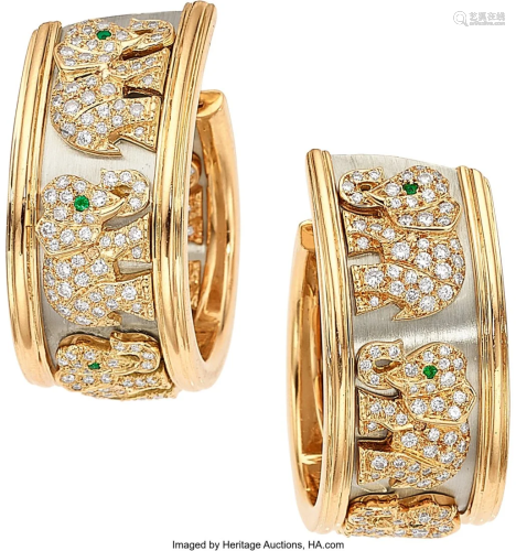 55017: Cartier Diamond, Emerald, Gold Earrings, French