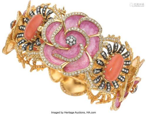 55025: Diamond, Coral, Gold, Silver Bracelet Stones: