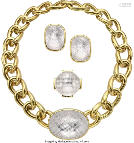 55026: David Webb Rock Crystal Quartz, Gold Jewelry Su