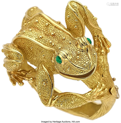55033: Emerald, Gold Bracelet Stones: Emerald cabocho