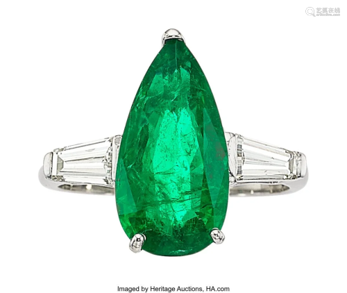 55037: Emerald, Diamond, Platinum Ring Stones: Pear-s