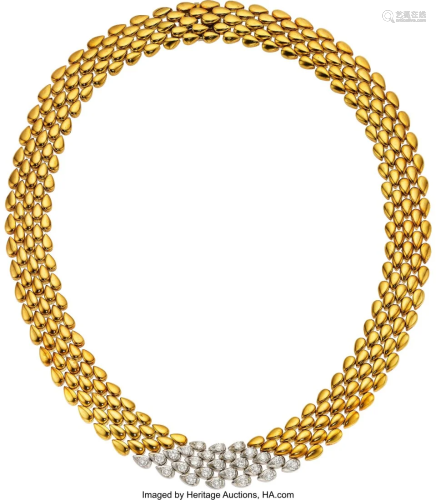 55054: Aldo Garavelli Diamond, Gold Necklace Stones: