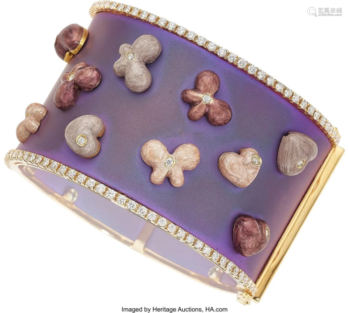55058: Diamond, Enamel, Gold, Aluminum Bracelet Stone