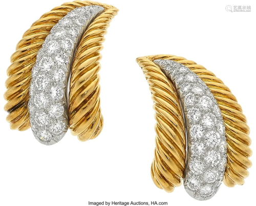 55069: Diamond, Platinum, Gold Earrings Stones: Full