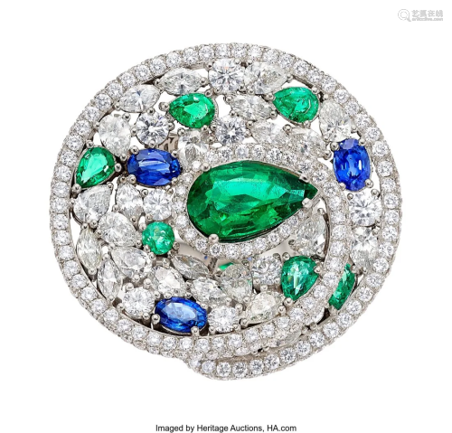 55083: Emerald, Diamond, Sapphire, White Gold Ring St