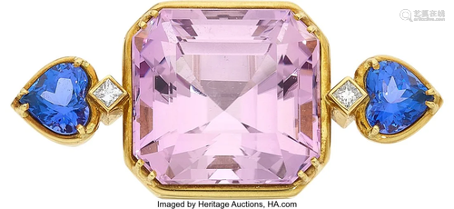 55097: Kunzite, Tanzanite, Diamond, Gold Brooch Stone