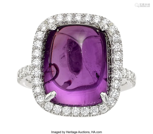 55102: Pink-Purple Sapphire, Diamond, Platinum Ring S