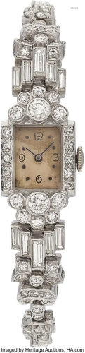 55107: Swiss Diamond, Platinum Watch, circa 1960 Case: