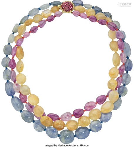 55132: Lagos Sapphire, Ruby, Gold Necklace Stones: Sa