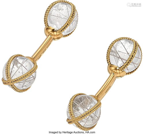 55155: Tiffany & Co. Rutilated Quartz, Gold Cuff Links,