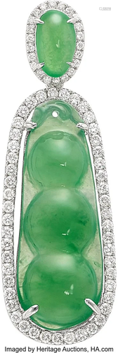 55168: Jadeite Jade, Diamond, White Gold Pendant Ston