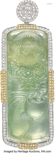 55173: Jadeite Jade, Diamond, Gold Pendant Stones: Car