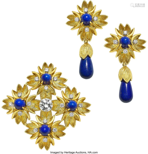 55181: Diamond, Lapis Lazuli, Gold Jewelry Suite Ston