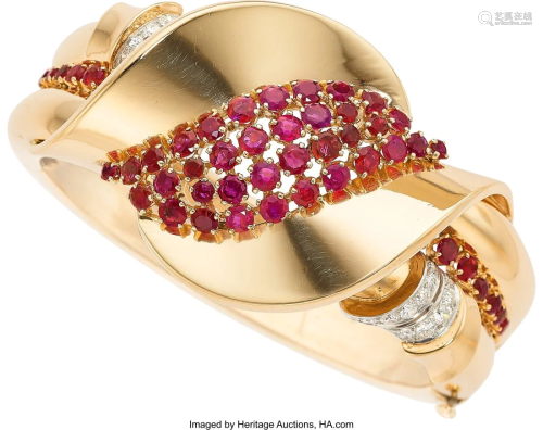 55203: Retro Ruby, Diamond, Gold Bracelet Stones: Rou