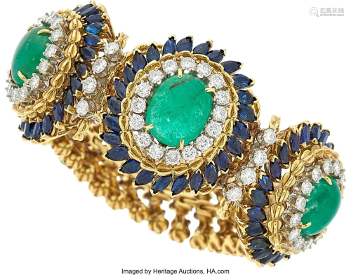 55221: Emerald, Diamond, Sapphire, Gold Bracelet Ston
