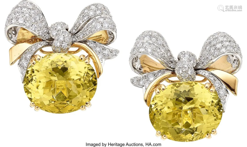 55224: Verdura Yellow Beryl, Diamond, Gold Earrings S