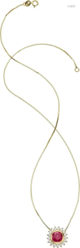 55248: Burma Ruby, Diamond, Gold Pendant-Necklace Sto