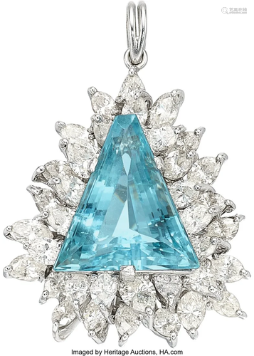 55263: Aquamarine, Diamond, White Gold Pendant Stones: