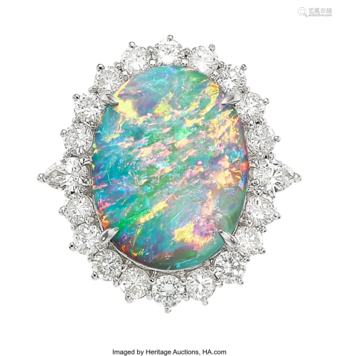55264: Opal, Diamond, Platinum Ring Stones: Opal cabo