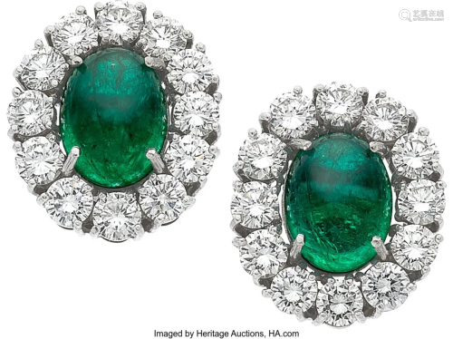 55267: Zambian Emerald, Diamond, White Gold Earrings