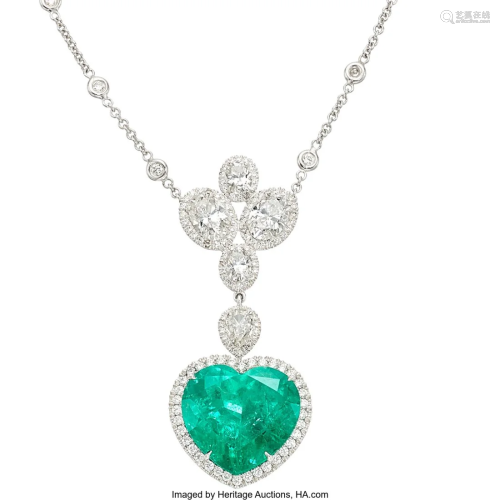 55272: Emerald, Diamond, Platinum Necklace Stones: He