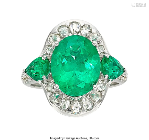 55274: Emerald, Diamond, White Gold Ring Stones: Oval