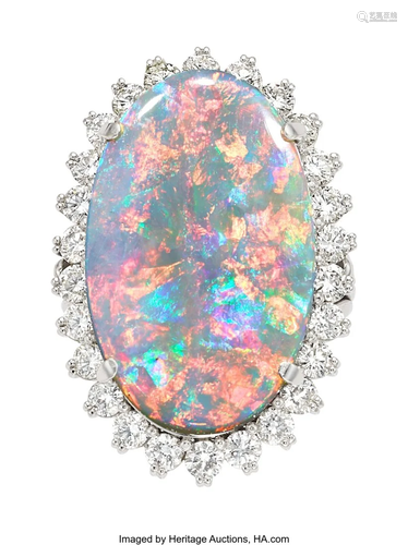 55281: Black Opal, Diamond, Platinum Ring Stones: Bla