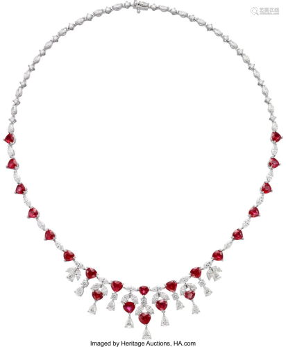 55283: Ruby, Diamond, White Gold Necklace Stones: Pea